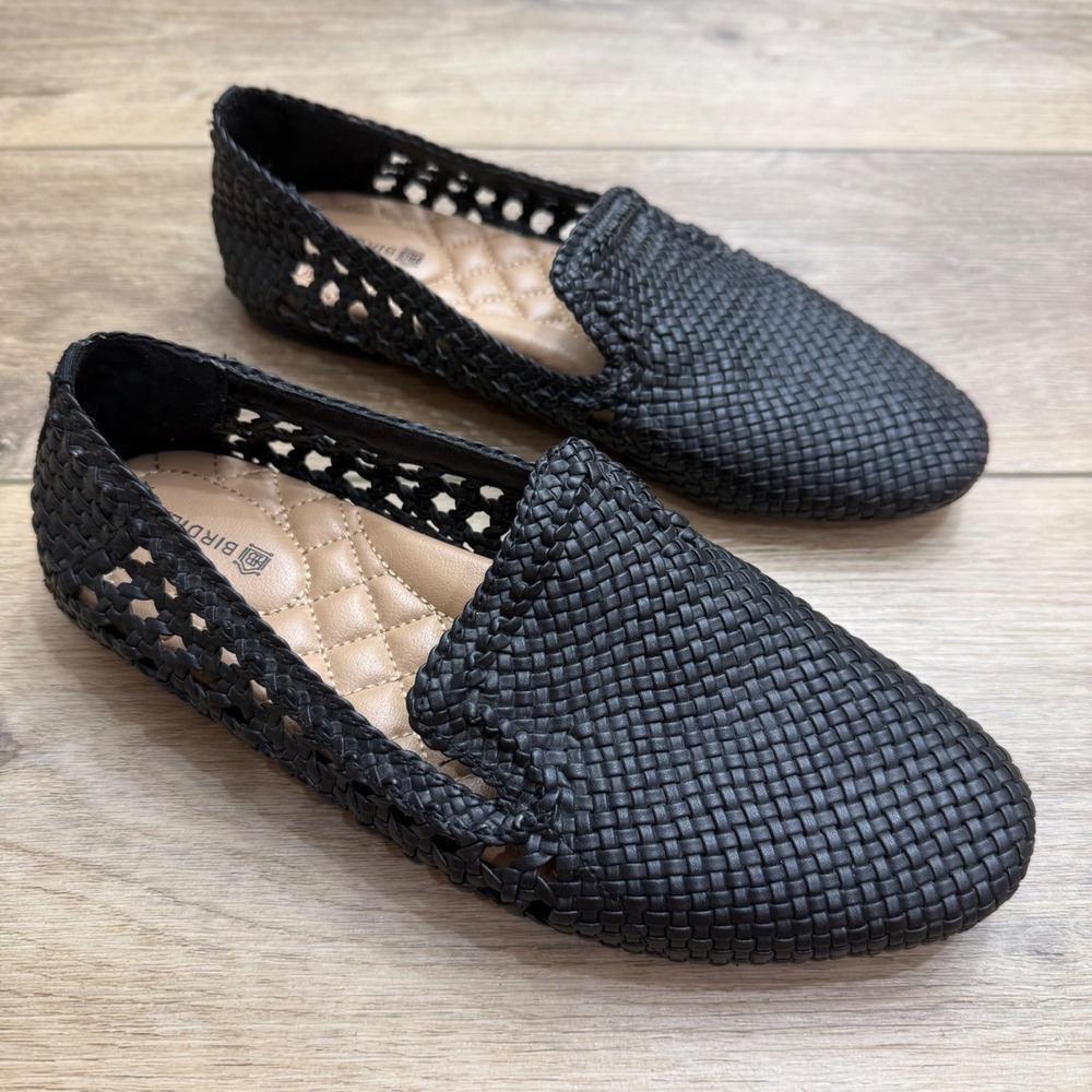 Birdies Starling Black Woven Leather Loafers Flats Womens Size 7.5 Smoking Shoe